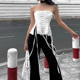 Soutien-gorge blanc à bretelles zippées et gilet dos nu coupe slim